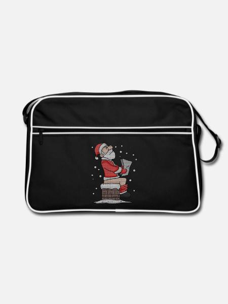 Weihnachtsmann sitzt auf dem Kamin lustig - Retro Tasche - Schwarz/Weiß - Vorne