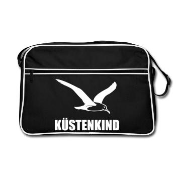 Küstenkind – Zuhause ist, wo das Meer beginnt - Retro Tasche - Schwarz/Weiß - Vorne