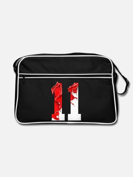 NR. 11 NUMMER 11 ROT WEIß 11. GEBURTSTAG - Retro Tasche - Schwarz/Weiß