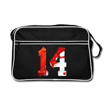 NR. 14 NUMMER 14 ROT WEIß 14. GEBURTSTAG - Retro Tasche - Schwarz/Weiß - Vorne