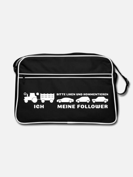 Ich meine Follower - Liken und kommentieren - Retro Tasche - Schwarz/Weiß