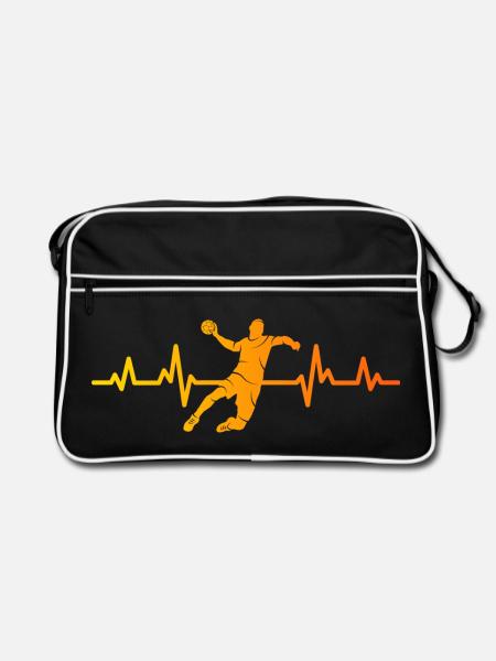 Handballer Herzlinie Handball Handballspieler - Retro Tasche - Schwarz/Weiß