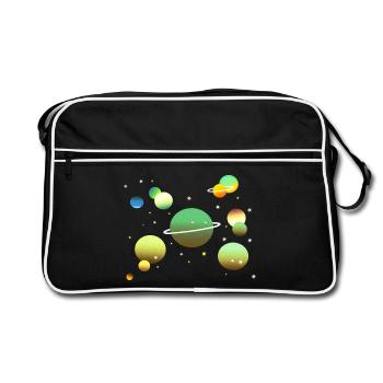 Weltraum Galaxie Planeten Sterne - Retro Tasche - Schwarz/Weiß - Vorne
