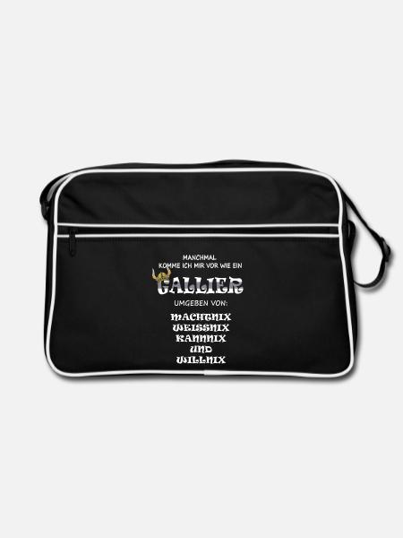Gallier Machtnix Kannnix Willnix Weissnix Tutnix - Retro Tasche - Schwarz/Weiß