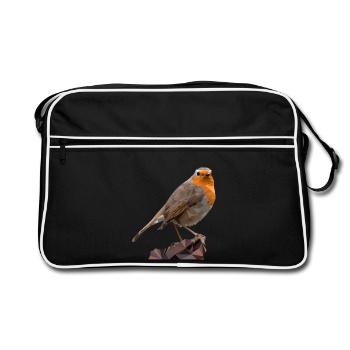 Rotkehlchen Design , Vogel des Jahres 2021 Polygon - Retro Tasche - Schwarz/Weiß - Vorne