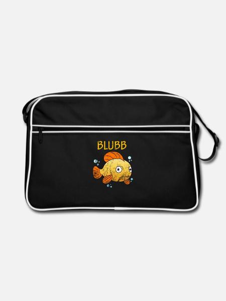 Blubb Goldfisch Süßer Fisch Aquarium Fischchen - Retro Tasche - Schwarz/Weiß