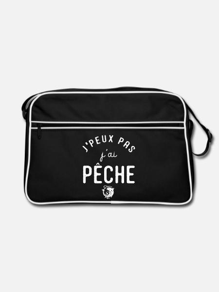 Je peux pas j'ai pêche – T-shirt pêcheur humour - Sac Retro - noir/blanc