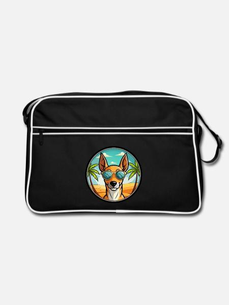 Podenco Ibizenco Hunderasse Cartoon Sonnenbrille Strand - Retro Tasche - Schwarz/Weiß - Vorne