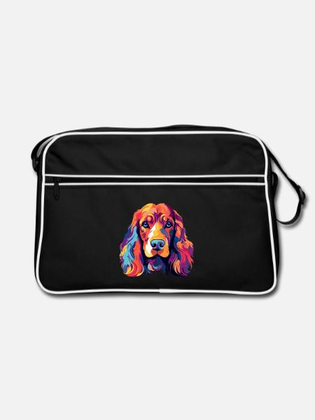 Cocker Spaniel Hunderasse Aquarell Karikatur Kawaii - Retro Tasche - Schwarz/Weiß