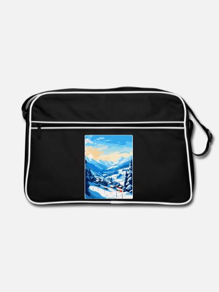 Saalbach Österreich Vintage Reiseplakat Souvenir - Retro Tasche - Schwarz/Weiß - Vorne