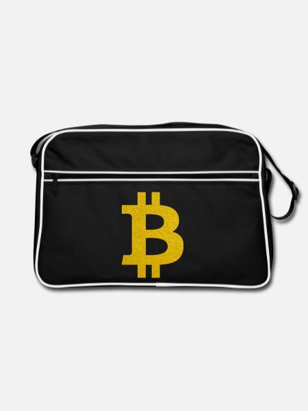 Goldener Bitcoin Symbol Shirt - Retro Tasche - Schwarz/Weiß