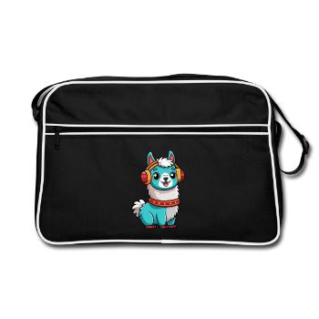 Lama Lustige Zeichentrickfigur Kopfhörer Musik - Retro Tasche - Schwarz/Weiß - Vorne