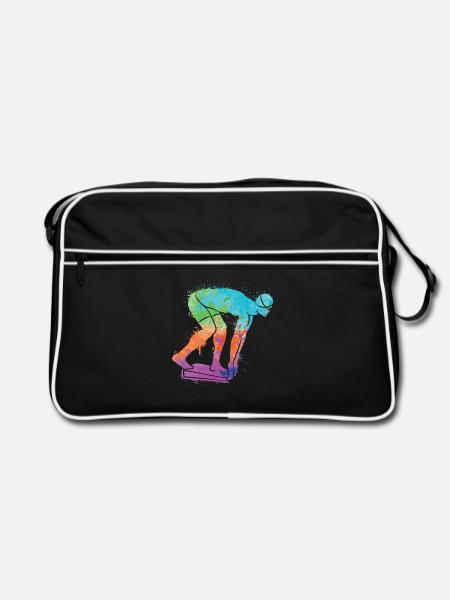 Schwimmen Schwimmer Mädchen Jungen Kinder Schwimm - Retro Tasche - Schwarz/Weiß