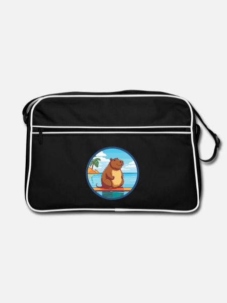 Capybara Aquarell Cartoon Kawaii Clipart Tier - Retro Tasche - Schwarz/Weiß
