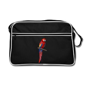 Roter Ara auf Ast - Realistischer Papagei - Retro Tasche - Schwarz/Weiß - Vorne