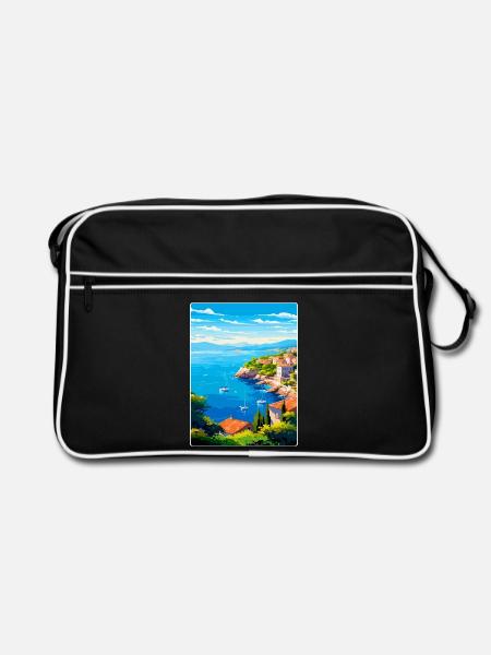 Côte d Azur Frankreich Vintage Reiseplakat Souvenir - Retro Tasche - Schwarz/Weiß