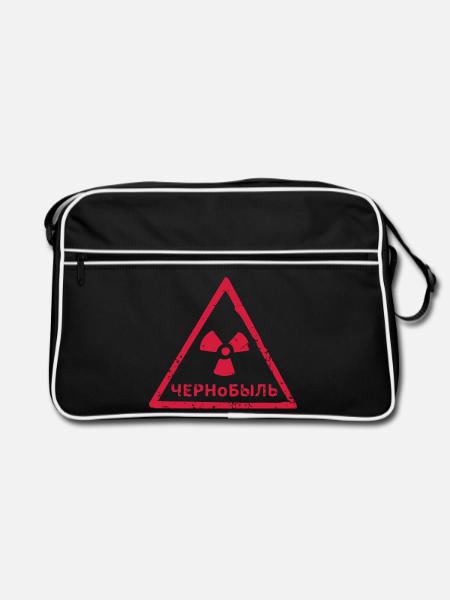 TSCHERNOBYL RADIATION WARNING ICON - Retro Tasche - Schwarz/Weiß - Vorne