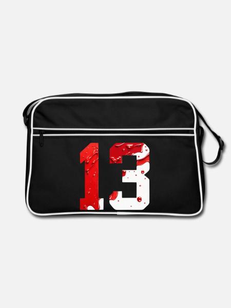 NR. 13 NUMMER 13 ROT WEIß 13. GEBURTSTAG - Retro Tasche - Schwarz/Weiß