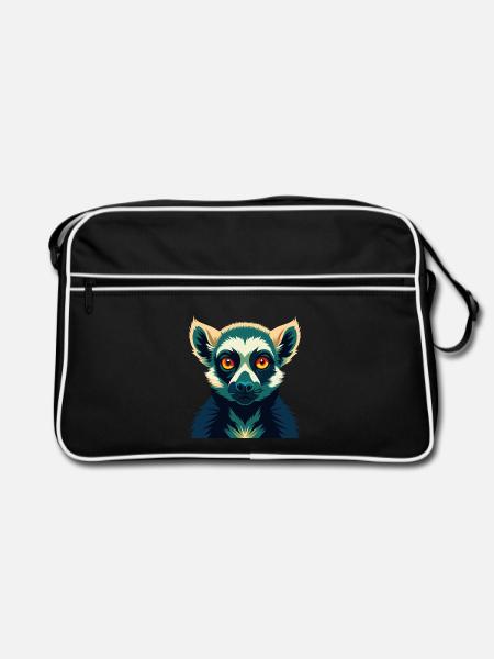Lemur Cartoon Figur Buntes Haustier Tier - Retro Tasche - Schwarz/Weiß - Vorne
