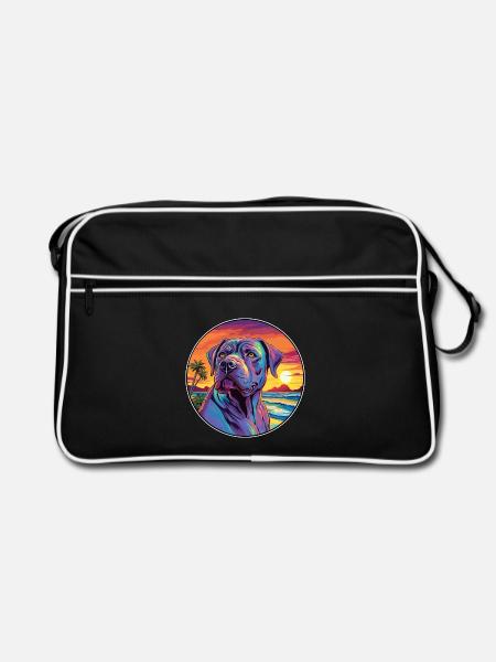 Perro de Presa Canario Hunderasse Bunte Karikatur - Retro Tasche - Schwarz/Weiß