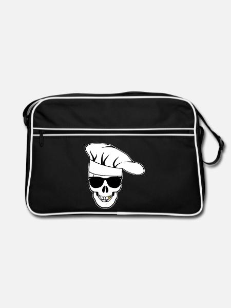 Crâne avec lunettes de soleil, toque de chef - Sac Retro - noir/blanc - Devant