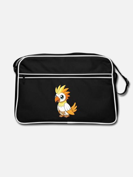 Kakadu Niedliche Maskottchen Zeichentrickfigur Kawaii - Retro Tasche - Schwarz/Weiß - Vorne