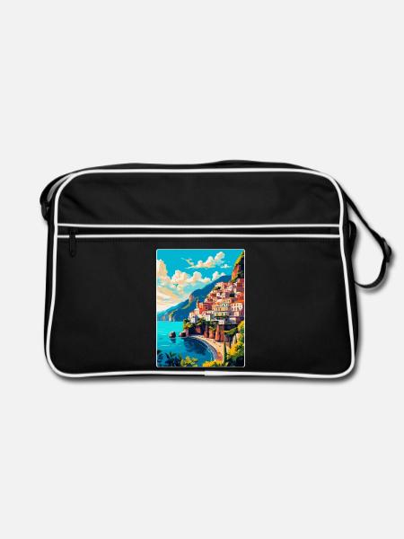 Amalfi Italien Vintage Reiseposter WPA Souvenir - Retro Tasche - Schwarz/Weiß