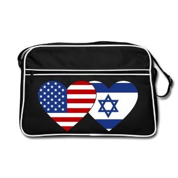 USA Israel Flagge Herz - Retro Tasche - Schwarz/Weiß - Vorne