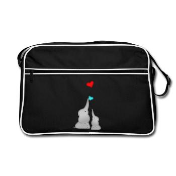 Elefanten Herz Luftballon Baby Geburtstag - Retro Tasche - Schwarz/Weiß - Vorne