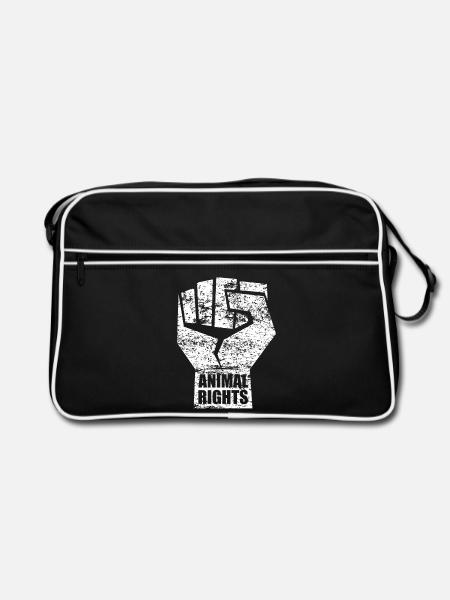 ANIMAL RIGHTS VEGAN - Retro Tasche - Schwarz/Weiß - Vorne