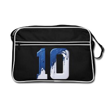 NR. 10 NUMMER 10 BLAU WEIß 10. GEBURTSTAG - Retro Tasche - Schwarz/Weiß - Vorne
