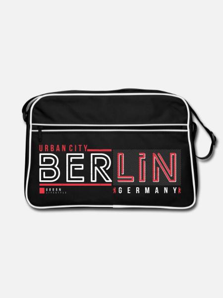 Berliner Urban City Style Fan Reise Streetwear - Retro Tasche - Schwarz/Weiß