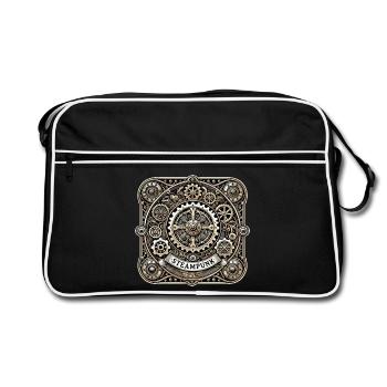 Steampunk Logo - Retro Tasche - Schwarz/Weiß - Vorne