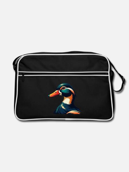 Ente Cartoon Figur Buntes Haustier Tier - Retro Tasche - Schwarz/Weiß - Vorne