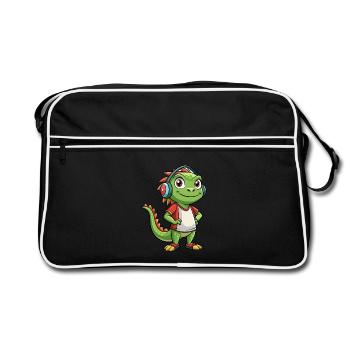 Iguane Funny Cartoon Character Musique de casque - Sac Retro - noir/blanc - Devant