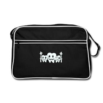 Zähne Zahnbürste Zahn Weisheitszähne Milchzähne - Retro Tasche - Schwarz/Weiß - Vorne