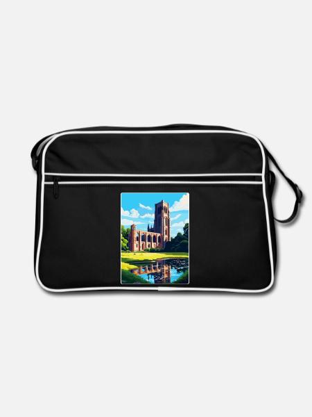 Fountains Abbey North Yorkshire Reiseposter WPA - Retro Tasche - Schwarz/Weiß - Vorne