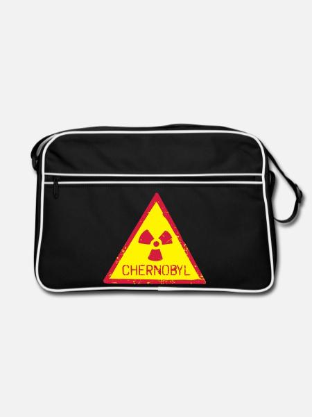 TSCHERNOBYL RADIATION WARNING ICON - Retro Tasche - Schwarz/Weiß - Vorne