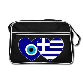 Drapeau de la Grèce Porte-bonheur Nazar Perle - Sac Retro - noir/blanc - Devant