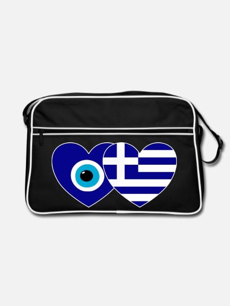 Drapeau de la Grèce Porte-bonheur Nazar Perle - Sac Retro - noir/blanc - Devant