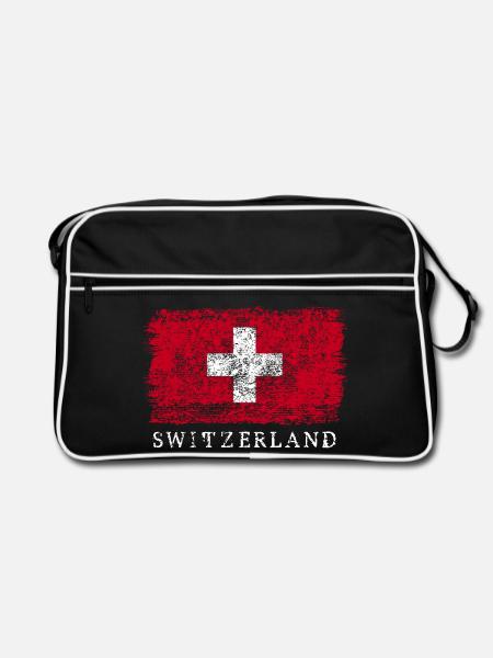 Schweiz Schweizer Flagge Schweizerflagge - Retro Tasche - Schwarz/Weiß