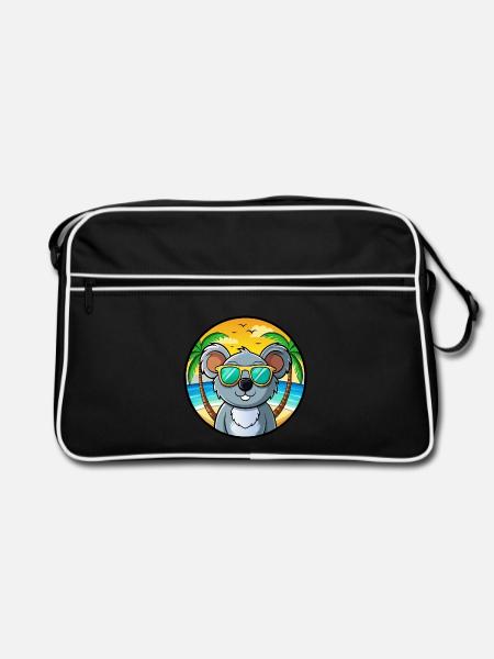 Koala Lustige Cartoon Sommer Strand Sonnenbrille Cool - Retro Tasche - Schwarz/Weiß - Vorne