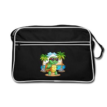 Turtle Funny Cartoon Summer Beach Sunglasses - Retro Bag - black/white - Front