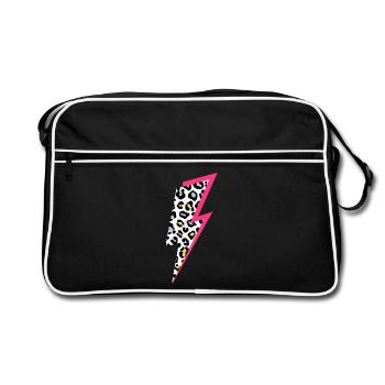 Blitz Leoparden Muster Pastellfarben mit Neon-Pink - Retro Tasche - Schwarz/Weiß - Vorne