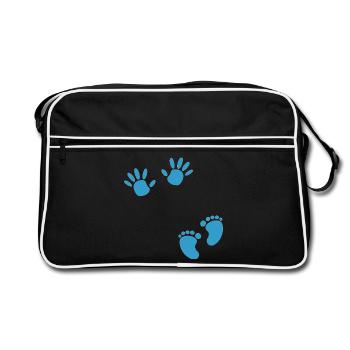 Pregnancy footprint hand boy baby belly - Retro Bag - black/white - Front