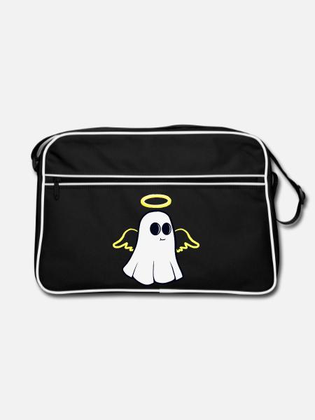 Niedlicher Geist mit Heiligenschein - Retro Tasche - Schwarz/Weiß