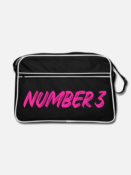 Number 3 - drei - dritter - dritte - 3 - Nummer 3 - Retro Tasche - Schwarz/Weiß - Vorne
