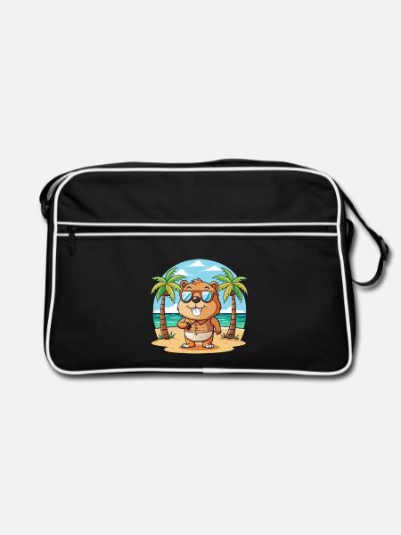 Biber Lustige Cartoon Sommer Strand Sonnenbrille - Retro Tasche - Schwarz/Weiß - Vorne