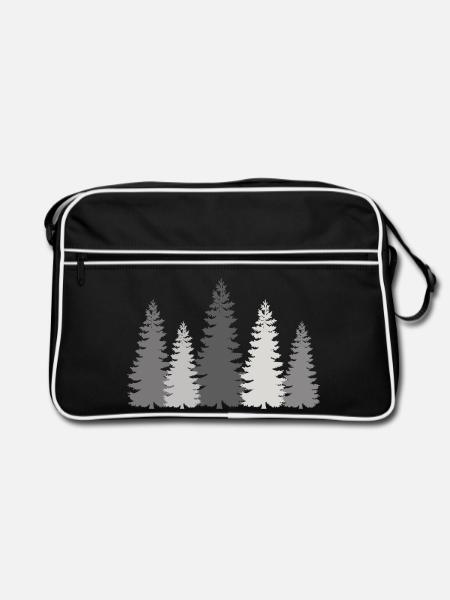 Wandern Wanderer Wald Bäume Tanne Natur outdoor - Retro Tasche - Schwarz/Weiß