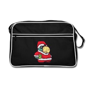 Verrückter Weihnachtsmann Papagei - Retro Tasche - Schwarz/Weiß - Vorne
